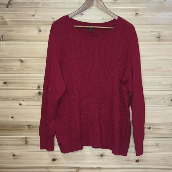 Talbots Sweater Womens 3X Red Cable Knit Crew Neck Cotton Blend - Picture 1 of 8